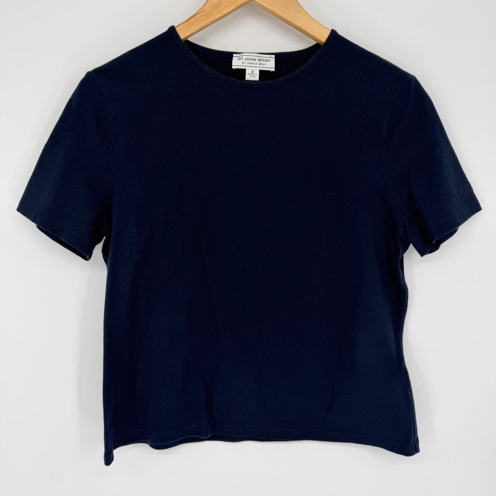 St. John Sport Navy Blue Crew Neck Short Sleeve Logo T-Shirt Quiet Luxury Small